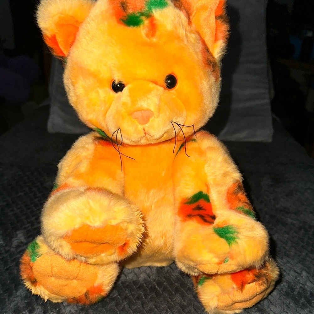 Plush Orange and Green plush Build a Bear jackolantern pumpkin kitty w/ sound